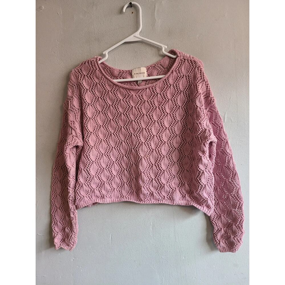 Women's small oversized medium large pink sweater loose knit cropped